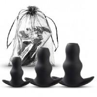 Butt Plug Hollow 3 Pc Set Silicone Black